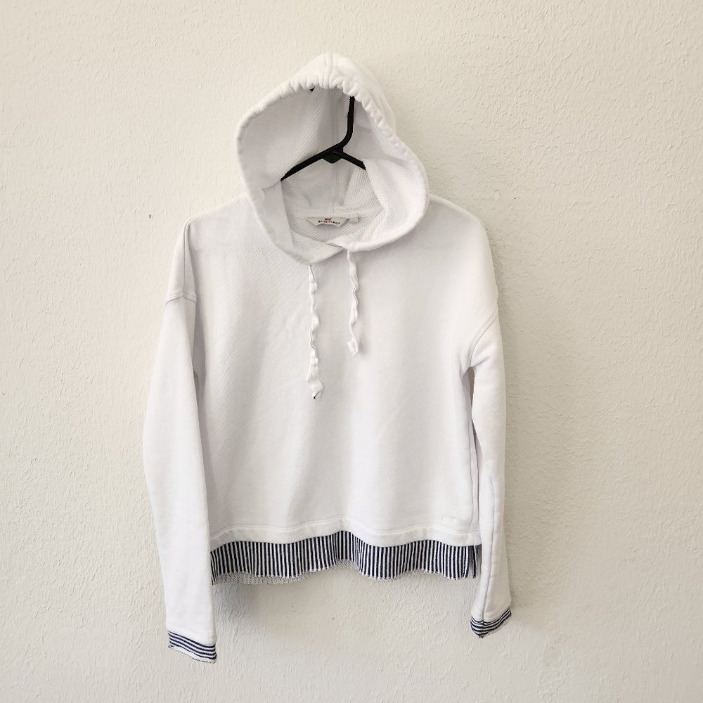 Vineyard Vines Hoodie Womens XS White Blue Trim Striped Hooded Sweatshirt